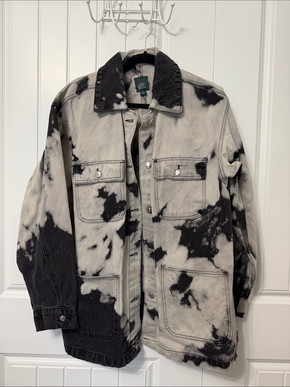 wild fable Black & Cream Tie-Dye Jean Jacket EUC